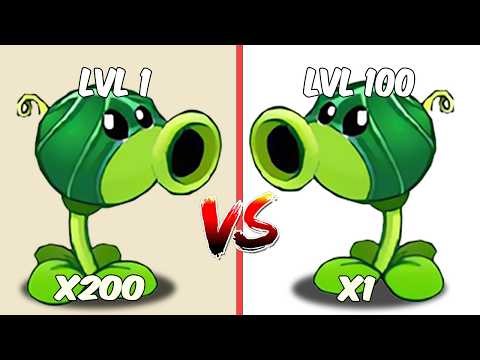 PvZ 2 - 200 Plants level 1 Vs 1 Plant Level 100 - All Plants Vs Mammothhead Zombie Level 20