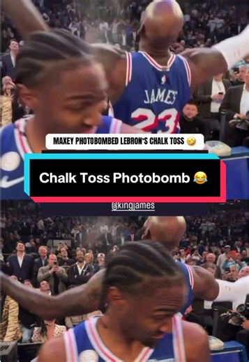 Tyrese Maxey photobombed LeBron's first Sixers chalk toss 😆 Philly's home opener vs. Cleveland tips at 7pm/et on ESPN! #NBA #Basketball #TyreseMaxey #LeBronJames