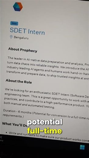 🚀Prophecy Hiring SDET Intern | 6-Month Internship | Automation & Manual Testing | Bangalore #shorts