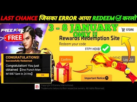 FREE FIRE REDEEM CODE TODAY JANUARY REDEEM CODE FREE FIRE | FF REDEEM CODE TODAY 3 JANUARY 