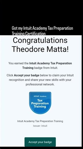 Got my Intuit Academy Tax Preparation Training Certification #taxpreparation #accounting