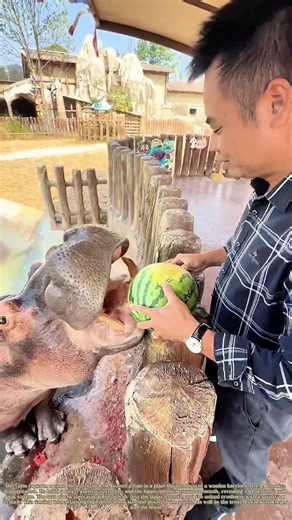 Feeding the Giant: How a Zookeeper Hands a Whole Watermelon to a Hippo