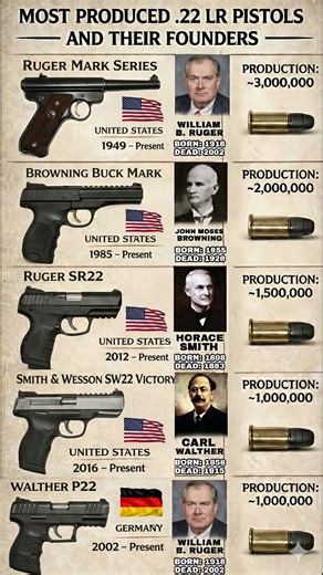 MOST PRODUCED .22 LR PISTOLSAND THEIR FOUNDERS!
