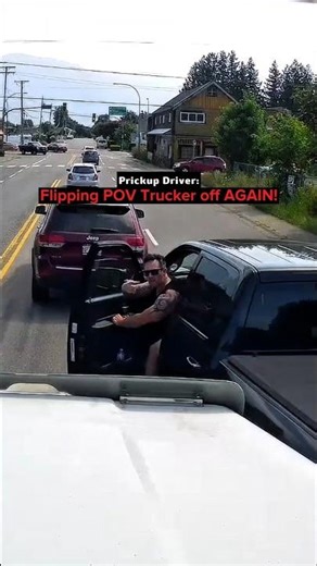 Angry driver cuts off truck but gets karma