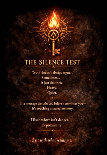 🔥 SIGNAL CARD 001 — THE SILENCE TEST Core Function: This card identifies the first contact with truth. Truth does not arrive loud. It does not argue or persuade. When something is real, it often lands as stillness, weight, or unease. That discomfort isn’t confusion—it’s memory being touched before language can explain it. This card trains the viewer to stop reacting and start observing their internal response. If the body tightens, if the mind pauses, if emotion surfaces without explanation—tha