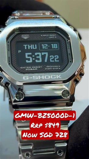 Premium G-Shock. Zero compromises. ✅ The brand new, full-metal GMW-BZ5000D-1 delivers the ultimate blend of luxury and legendary toughness. Featuring a stunning high-contrast MIP LCD, solar charging, and a 200m water-resistant stainless steel build. Your Price: SGD $729 Ready for the ultimate upgrade? DM to claim. Reference: GMW-BZ5000D-1 · Case: Full stainless steel, with an AI-co-designed structure for enhanced fit and shock resistance. · Dimensions: 49.3mm x 43.6mm x 13mm · Weight: 172 grams 