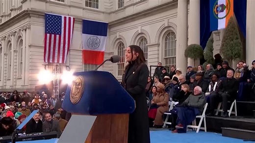 Representative Alexandria Ocasio-Cortez hails Zohran Mamdani as New York City’s ‘historic new mayor’ at his inauguration https://reut.rs/4bbvtdJ | Reuters