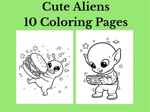 Cute Alien Coloring Pages Printable PDF | 10 Easy Space Coloring Sheets for Kids & Adults | Cute UFO and Alien Activity Pages - Etsy