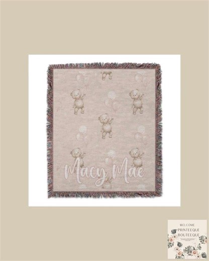 Personalized Name Blanket, Teddy Bear Balloons, Custom Baby Blanket, Nursery Decor, Baby Shower G...