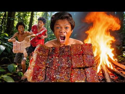 Primitive Technology / Eating delicious - Grilled Pork Belly Cooking In Jungle