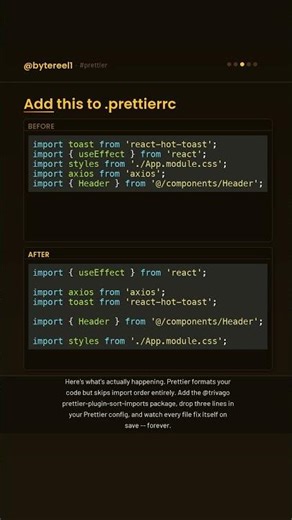 The Prettier config option that reformats your imports automatically — senior devs set this on day o