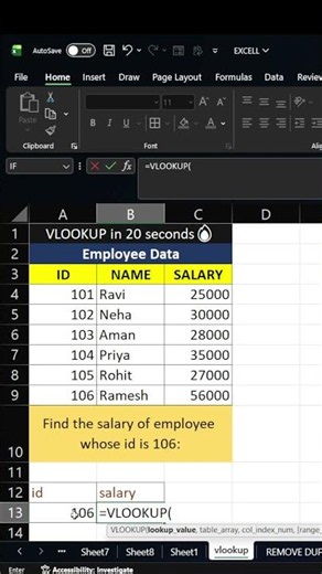 “VLOOKUP in 20 Seconds 🔥 Excel Trick You Must Know”