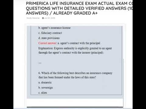 PRIMERICA LIFE INSURANCE EXAM ACTUAL EXAM COMPLETE 300 QUESTIONS WITH DETAILED VERIFIED ANSWERS