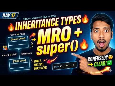 👉 Python Inheritance Day17🔥 | All Types + MRO + super() Explained (Beginner to Advanced) 🚀
