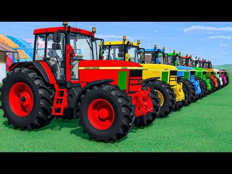 Medium Tractors With COLORS - JD TRACTORS TRANSPORTING TO GARAGE ! Farming Simulator 25
