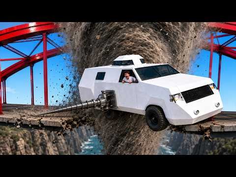 Intercepting a TORNADO on Physics Bridge! | BeamNG Drive