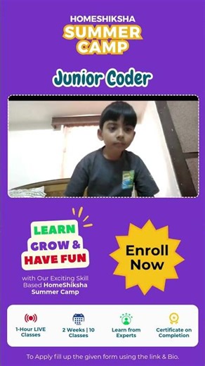 Junior Coder Summer Camp for Kids | Coding Classes for Beginners | Online Summer Camp | HomeShiksha