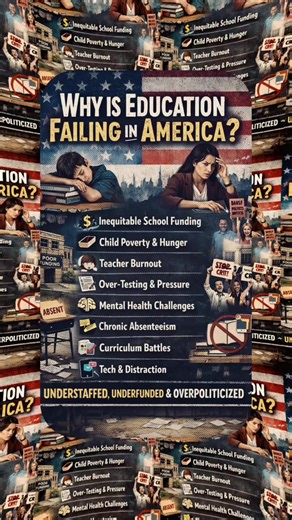 WHAT SAY YOU? Comment below 👇. ChatGPT says: 1) Kids aren’t in class enough for learning to stick Chronic absenteeism (missing 10% of school) jumped during the pandemic and stayed high, around 31% (2021–22) and 28% (2022–23) nationally. What’s not being said: You can’t “teach harder” if students aren’t there. 2) Reading is sliding, and it started before COVID NAEP shows continued declines in reading for 4th and 8th graders in 2024, continuing a downward trend that predates the pandemic. What’s 