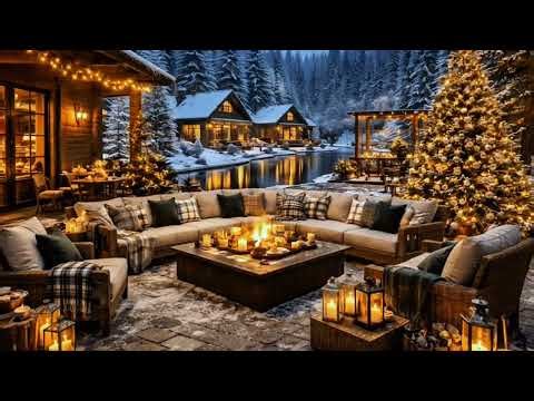 Relaxing Coffee Shop Jazz ☕ Cozy Winter Cabin Fireplace Ambience