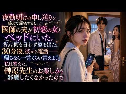 夜勤明けに帰宅すると、医師長の夫が初恋の女と私たちのベッドにいた。私は何も言わず家を出た。30分後「帰るなら一言言えよ」と逆ギレされ、「榊原先生のお楽しみを邪魔したくなかったので」と答えた
