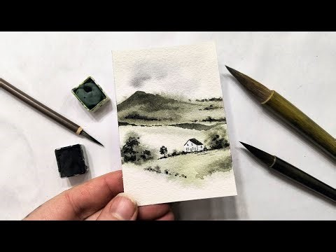 Easy abstract countryside landscape painting tutorial » How to paint watercolor rolling hills