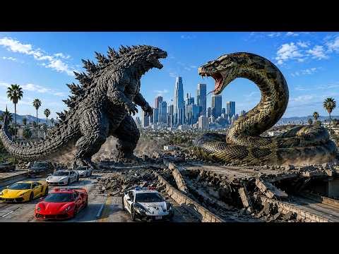 Monster Battle on Highway 😱 | Godzilla vs Giant Anaconda Snake Attack in City | Epic Monster Fight