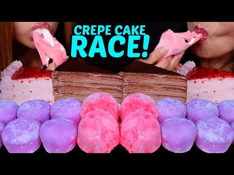 ASMR CREPE CAKE & MOCHI RACE! *big bites* soft chewy eating sounds 먹방
