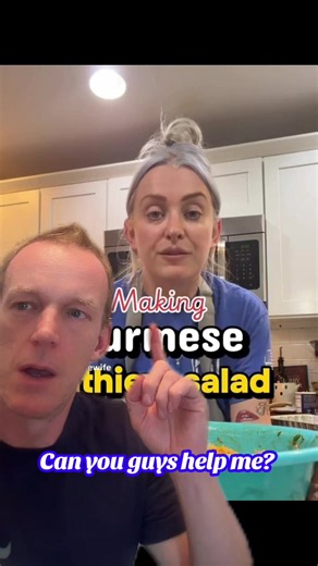 What phrase does she say and what food is she making?