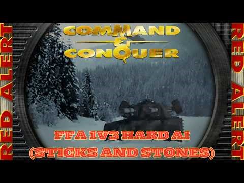Command And Conquer Red Alert Skirmish FFA 1V3 Hard (Sticks And Stones) RTS Soviet Gameplay PC