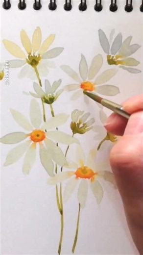 Simple white daisies with watercolors: Full tutorial Linked