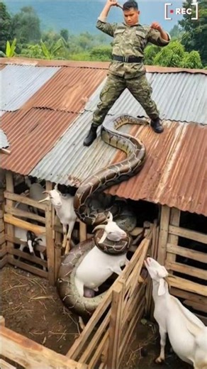 Giant Python Attacks Goats - Brave Man Saves Them in Seconds!😱 #Shorts #PythonAttack #WildlifeRescue