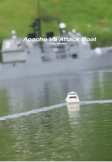 RC Apache helicopter versus high speed attack boat