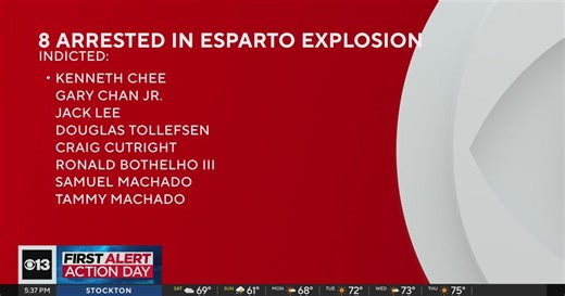 Latest after eight indicted in 2025 Esparto fireworks explosion