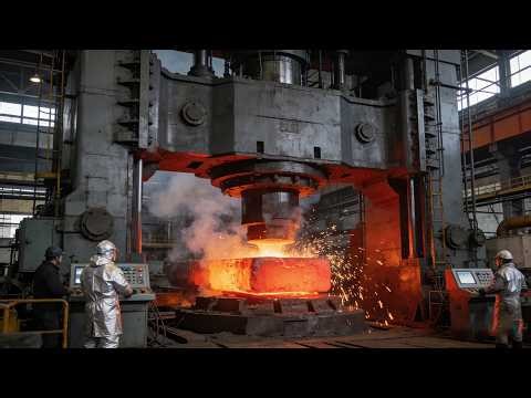 Inside the forging factory Ultimate Forging Machine: Massive Steel Block Piercing Process #forge