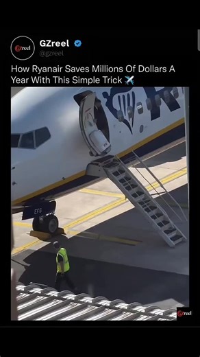 GZreels on Instagram: "Ryanair's hidden design tweak saves millions every single year. Unlike most airlines, Ryanair's Boeing 737s come with built-in airstairs, a structural modification that lets passengers board without needing airport stairs or jet bridges. Each aircraft integrates the stairs directly into the forward door, supported by reinforced hinges and a compact hydraulic system. The setup adds a bit of extra weight, but the trade-off is game-changing. By eliminating the need for ground