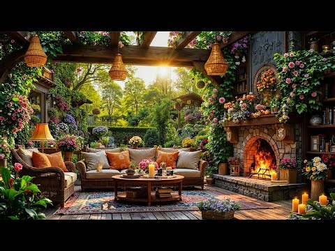Relaxing Spring Morning in a Cozy Forest Porch Ambience 🌺 Smooth Jazz Piano Music for a Happy Mood