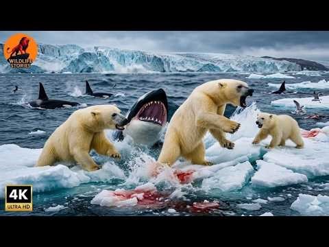 Arctic Chaos: Great White Shark Rises from the Bloody Sea, Polar Bear Fights for Its Cub!