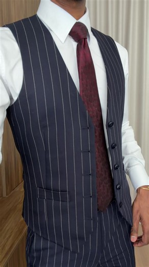 Navy Pinstripe Three-Piece Suit – Custom Tailoring & Groom Style