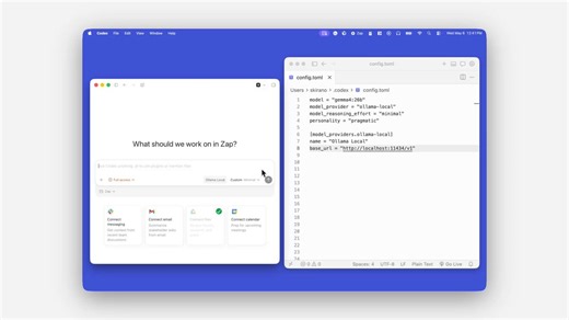 Codex app supports any model including local ones. Point it at Ollama with 4 lines in config .toml model, provider, base_url, done.