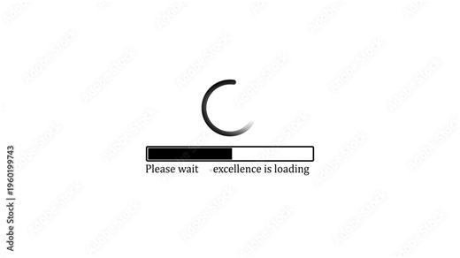 Minimalist loading bar animation with spinning circle and motivational text please wait excellence is loading isolated on