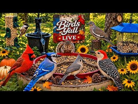 🔴 LIVE East Texas Bird Feeder: Cardinals, Blue Jays, Woodpeckers, Nature Sounds, Relaxing, Cat TV