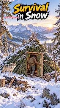 Surviving a Snowy Mountain in a Hidden Forest Shelter! 🐺❄ #Survival #Bushcraft #camping #OffGrid