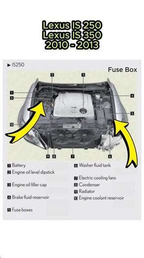 Lexus 2010 - 2013 IS 350 IS 250. Fuse layout and amperage ratings. Short.