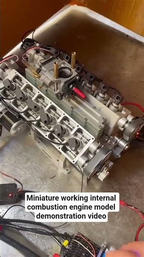 Miniature working internal combustion engine model demonstration video