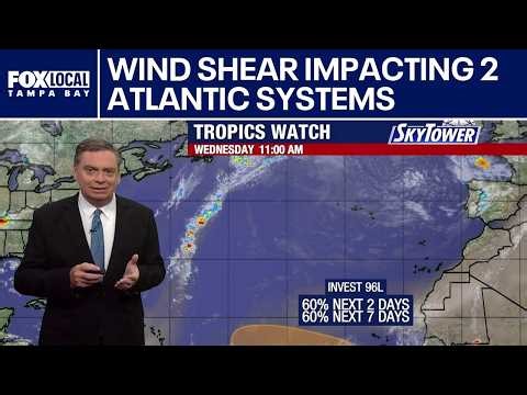 Wind shear impacting 2 Atlantic systems