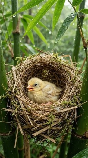 Tiny Bird’s Cozy Bamboo Nest in Tropical Rain 🌿🐦 | Relaxing Bird ASMR #Shorts