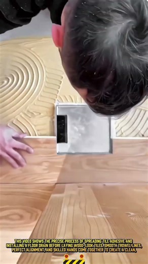 Spreading Tile Adhesive and Installing Floor Drains for Wood-Look Tile Flooring #dailywork