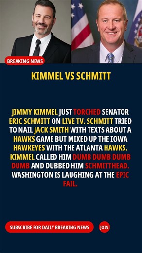 Jimmy Kimmel Roasts Eric Schmitt Dumb on Live TV After Senator's Humiliating Epic Hawks Fail