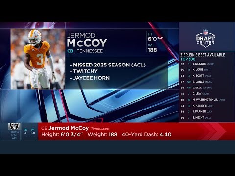 The Las Vegas Raiders Select Jermod Mccoy with the 101st Pick in the 2026 NFL Draft