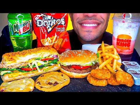 ASMR BURGER KING VS SUBWAY CHALLENGE WHOPPER CHEESEBURGER NUGGETS JERRY MUKBANG EATING SOUND COMMERC